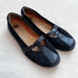 Clarks Unstructured Black Leather Casual Mary Jane Flats | Size 9N